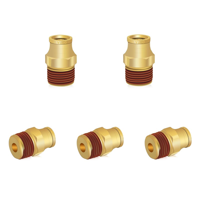 Siptenk 1/4" DOT Brass Push to Connect Air Line Fittings 5 PCS, 1/4" OD Tube x 1/4" NPT Thread Air Brake Line Quick Connect Fittings for Truck Trailers Industry Air System - Image 1